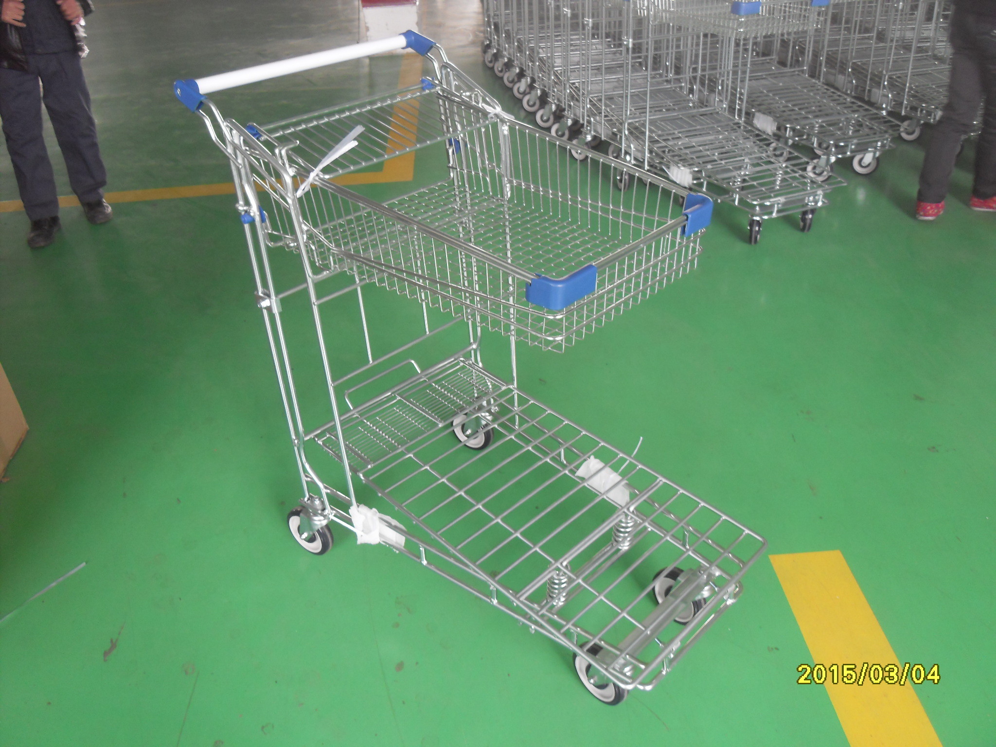 Folding Basket Warehouse Trolley For Carry Goods Zinc Plated Clear Powder Coating