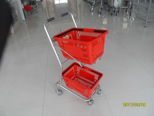 চীন Supermarket Steel Wheeled Shopping Basket With 3 inch PVC / PU / TPR Wheel কারখানা