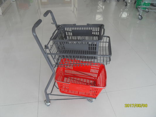 চীন Two Tier Flat Wheel Airport Shopping Basket Trolley 50L CE / GS / ROSH কারখানা