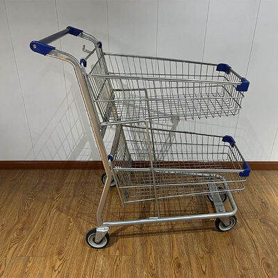 কেনা American Style Two Layers Metal Supermarket Shopping Cart Trolley with 4 Universal Wheels অনলাইনে উৎপাদন